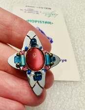 Vintage Artisan LizTech Sky God Hopistar Brooch Tack Pin w/ Beads & Cabochon