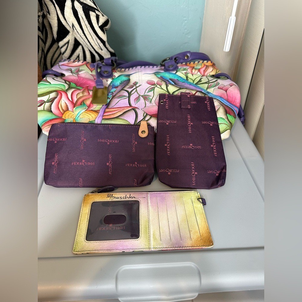 Anuschka Hand Painted Genuine Leather Featuring Hummingbird Floral Tote Bag.