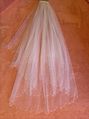Wedding Veil Tulle Sequins Beads Tiered Yes 36  White Made In USA By Star