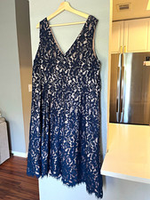 Eliza J Navy Floral Lace V-Neck Sleeveless Cocktail Knee Dress Plus 18W