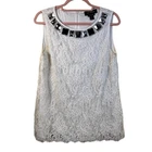 St John Hand Beading Womens Ivory Silk Lace Crystal Sleeveless Blouse Size M