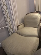 Louis XVI Traditional Lounge Chair with Ottoman Loose Cushions