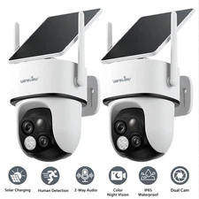 2PCS Wansview 2K Wireless Dual-cam Security Camera Solar Powered Human Detection