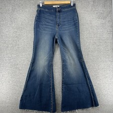 We The Free Flare Jeans Women Size 27 Blue Denim Bohemian Raw Hem Casual
