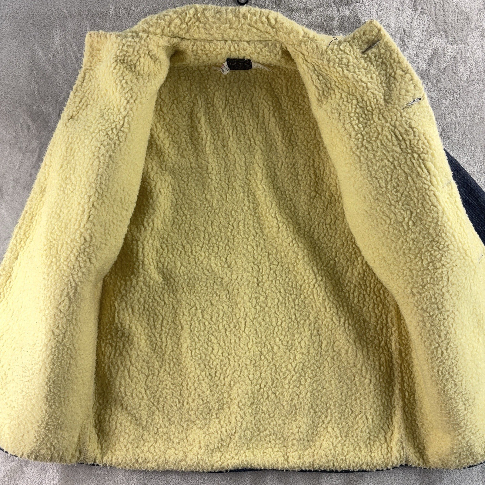 Roebucks Chore Jacket Mens Size 34 Blue Denim Sherpa Lined Western Vintage Sears thumbnail 4