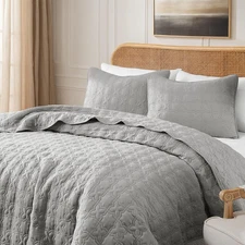 Grey King Size Quilt Bedding Sets with Pillow Sham, Summer Lightweight Soft B...