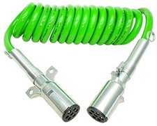 7 Way Coiled Trailer Cord 15 FT Green ABS Electrical Power Coil Heavy 1 pack