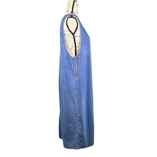 Croft & Barrows Denim Dress Vtg Embroidered Hearts Sz Lg Y2K Cottagecore Jumper - Picture 4 of 13