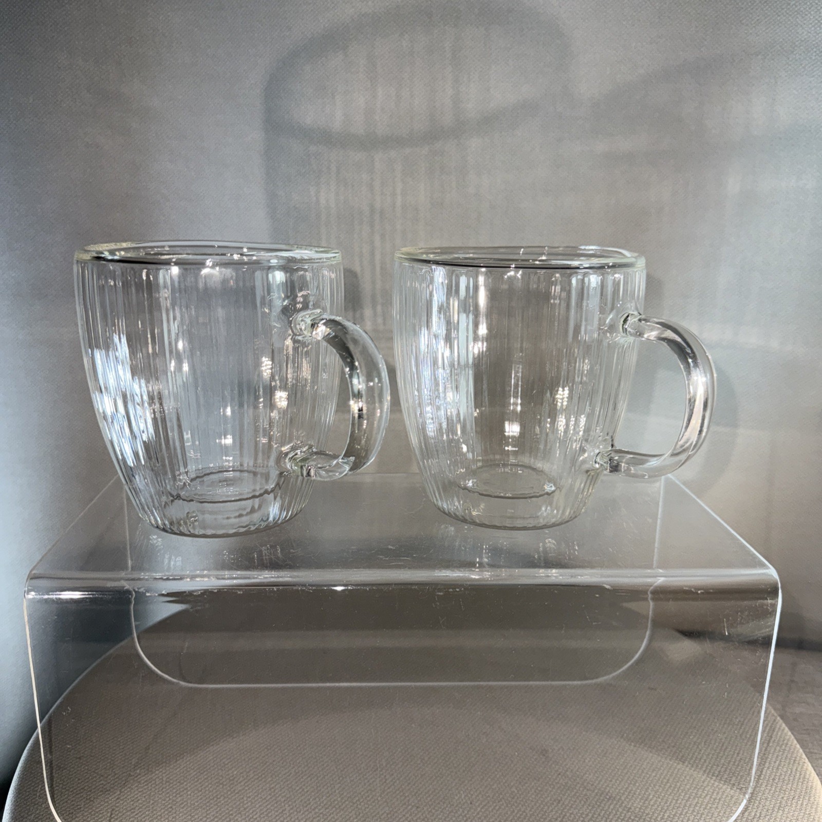 Set Of 2 Joy Jolt Fluted Savor Double Walled Clear Coffee Mugs