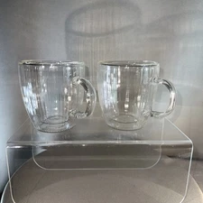 Set Of 2 Joy Jolt Fluted Savor Double Walled Clear Coffee Mugs