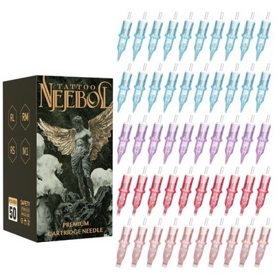 Neebol 50Pcs Tattoo Cartridge Needles Assorted Mixed Sizes - #12(3/5/7/9RL、5/...