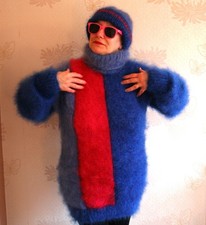 A New Handknitted Luxury Fluffy Mohair T-Neck Sweater plus a Mohair Hat  