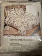 1990s 100 Cotton Antique Wedding Ring Twin Quilt W Sham
