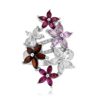 Cavill Ring Sterlingsilber 925 Rhodiniert Granat Amethyst Rhodolith Topas
