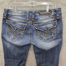 Rock Revival  Sora Boot  Cut Women's Jeans Distressed Size: 30 Bling Buckle Y2K