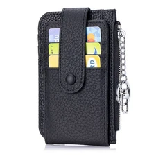 Genuine Leather Women's Credit Business Card Case Holder Slim Zipper Wallet