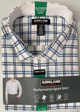Kirkland Signature Men's Performance Sport Shirt XL 17-17.5, 32/33 BLUE/WHITE