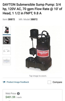 #ad Dayton 3BB72 3 4 HP Cast Iron Submersible Sump Pump 120V AC Diaphragm Switch $325.00
