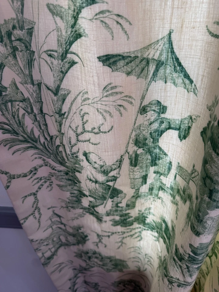 Par Vintage de Cortinas Plissadas de Linho Inglês Scalamandre “Pillement Toile” ZZ64 - Imagem 2 de 4