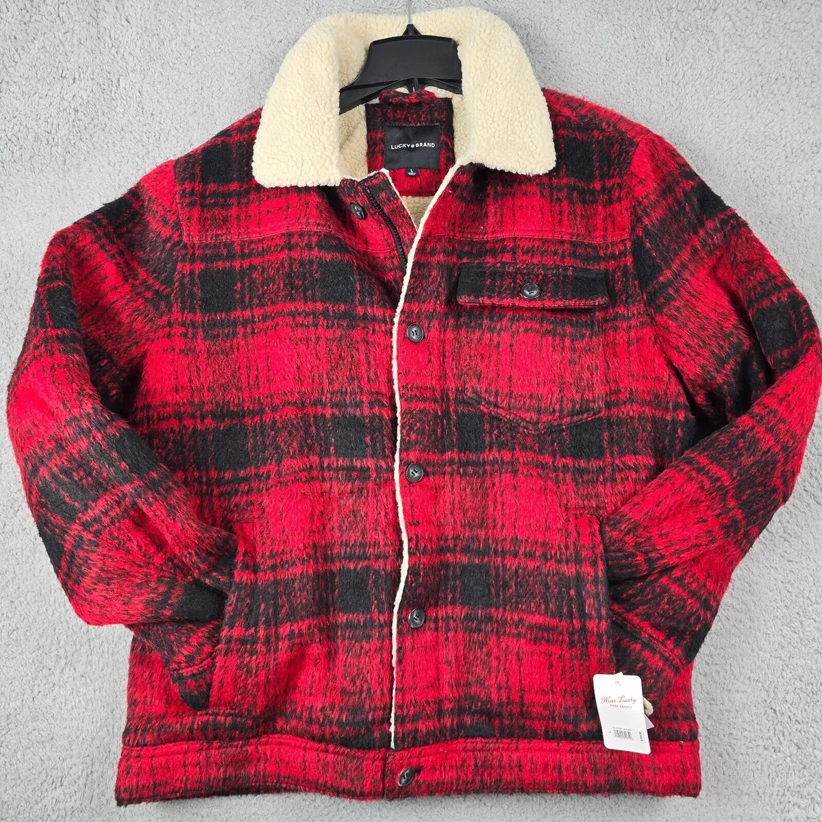 Old Navy Red Sherpa Jacket Mens Sherpa Lined Red Black Checked