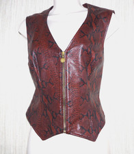 Vakko Leather Brown Snake Print Zip Vest Vintage Size: L