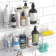 Shower Caddy Basket Shelf with Soap Holder, No Drilling 11.8 4.3 2.75 White
