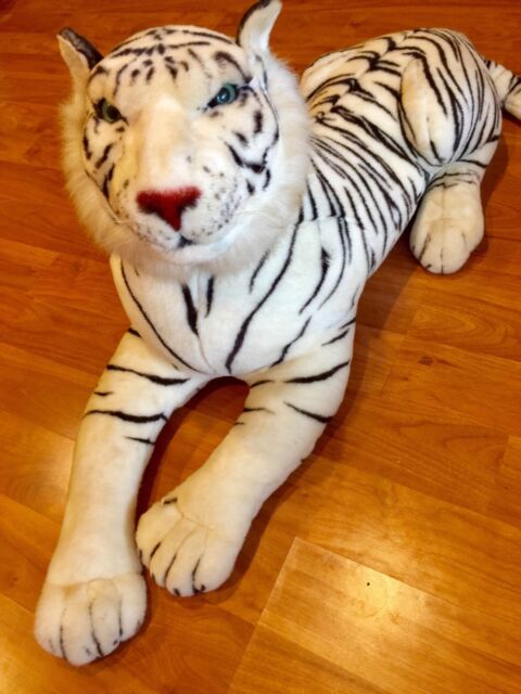 RARE COLLECTIBLE LARGE LIFE SIZE LYING WHITE TIGER PLUSH STUFFED ANIMAL ...