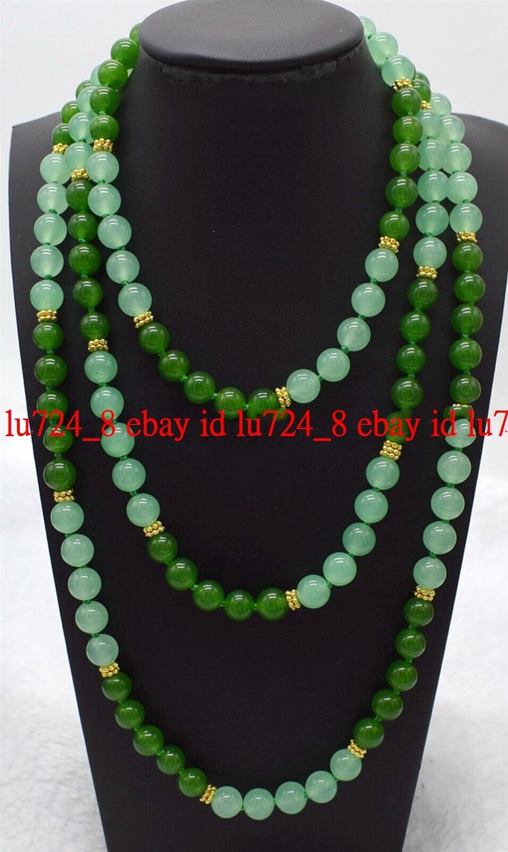 Jade Beads For Jewelry Making 8mm Natural Green Jade Round Beads & Oval Pendant Necklace - 18" Silver Genuine Jade Necklace - Foto 2