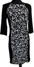Ralph Lauren Chaps 8 Med Black White 3/4 Slv Monochrome Classy Career Chic Dress