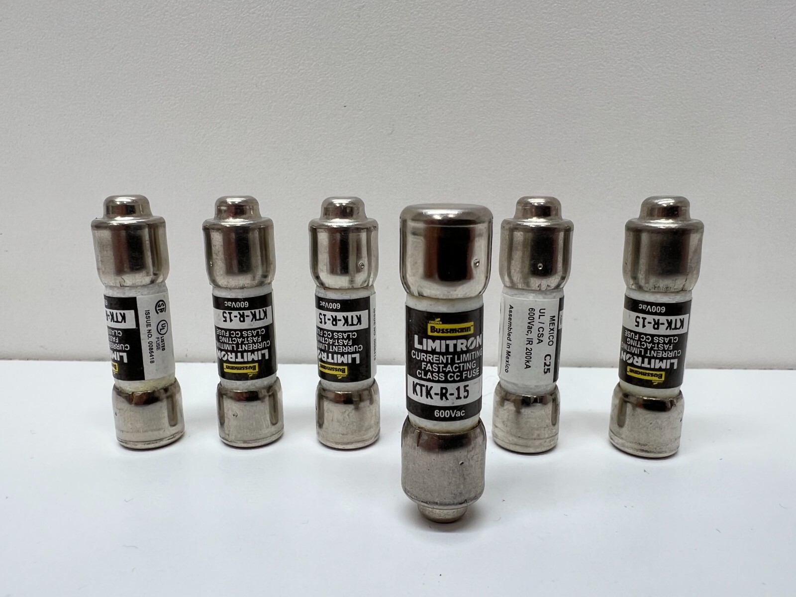 Ktk R 15 LOT OF (6) GOOD USED! BUSSMANN 15A 600VAC CURRENT-LIMITING FAST-ACTING ...