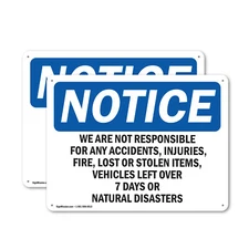 (2 Pack) We Are Not Responsible For Accidents OSHA Notice Sign Decal Metal