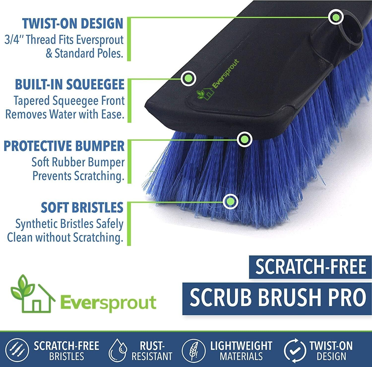 Ultra-Lightweight 1.5-to-3 ft Scrub Brush with Extension Pole - Soft Bristles...