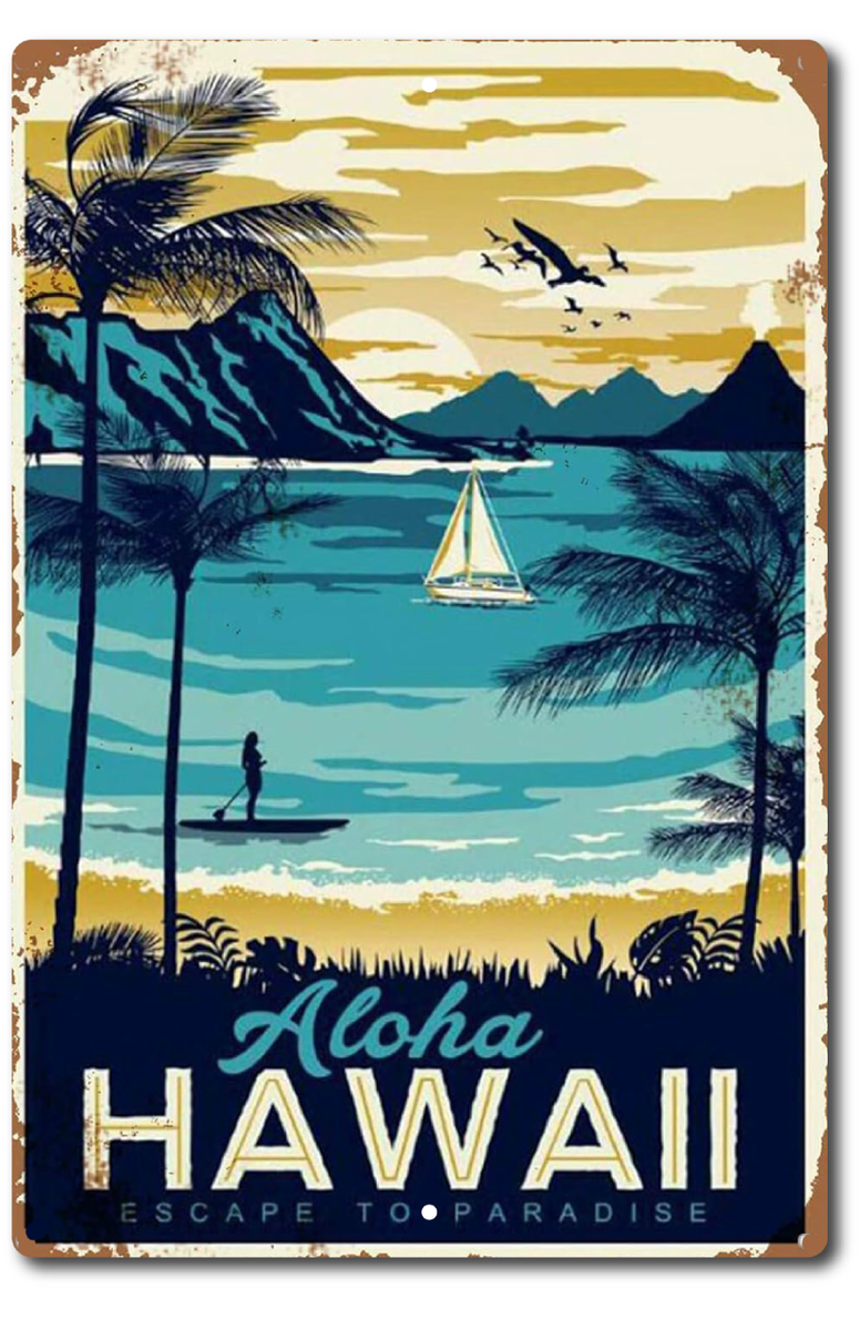 Visit Hawaii Aloha Escape To Paradise Hawaiian Sign, Beach Sign