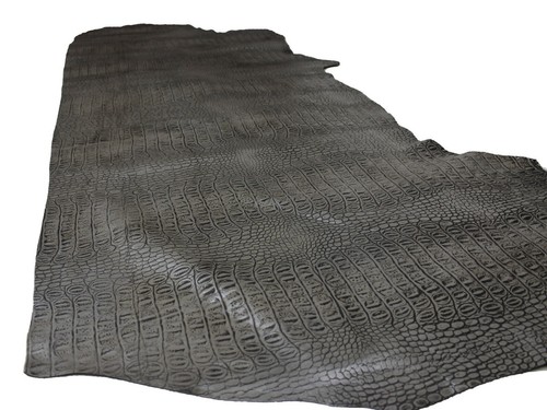 SILVER CROCODILE EMBOSSED LEATHER: Thickness 2.5-3 oz. - Leatherworking cowhide - Picture 6 of 6