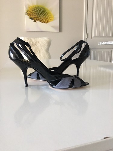 $1,336 ZAPATOS NARCISO RODRÍGUEZ NEGRO GRIS PATENTE CUERO TACONES GAMUZA TALLA 37.5 - Imagen 2 de 11