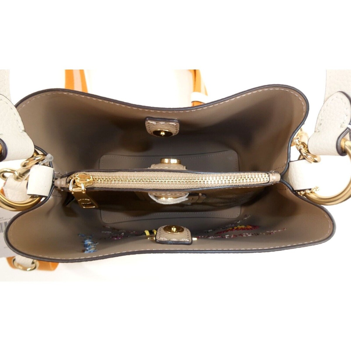 Coach Chalk Multi Diary Embroidery Small Town Leather Bucket Bag