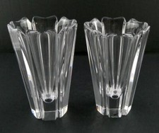 Orrefors Corona Pair of 5 Inch Height Flower Vases Crown Pattern Art Glass
