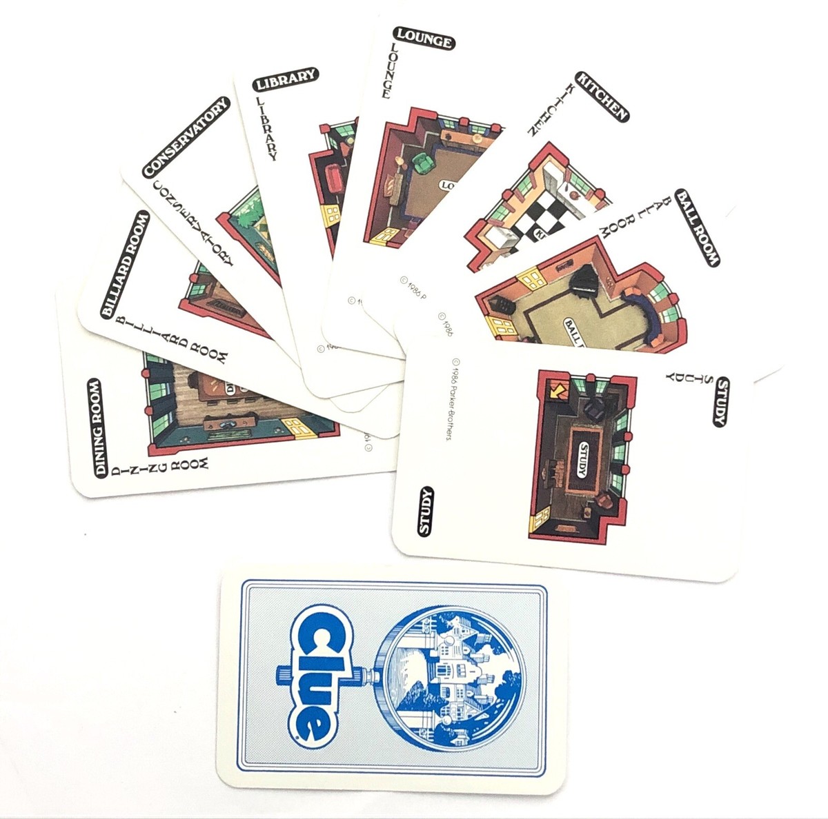 CLUE Cards Complete Set of 9 Rooms 1986 Board Game Replacement