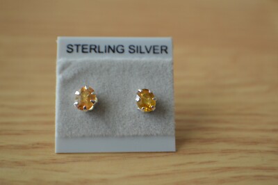0.89ct Golden Yellow Sapphire Earrings Fine Sterling Silver 5x4mm NO HEAT VS