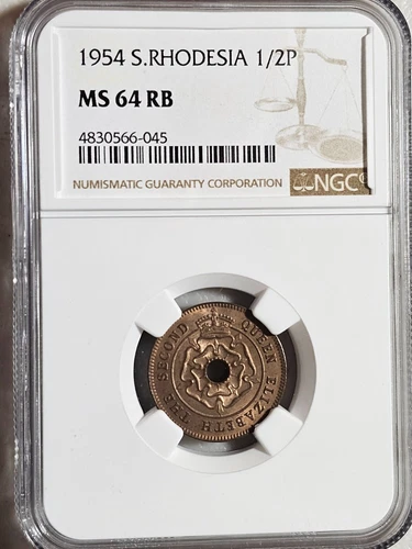 Southern Rhodesia 1/2 Penny 1954 NGC MS 64 RB
