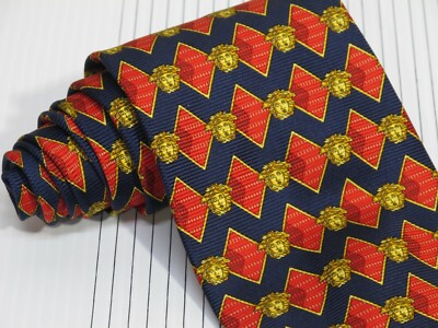 Gianni Versace Silk Medusa Diamond Motif Tie Navy Red Gold 