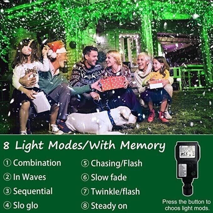 Waterproof Christmas Icicle Lights 20M 65FT Green 1280 LED's outdoor