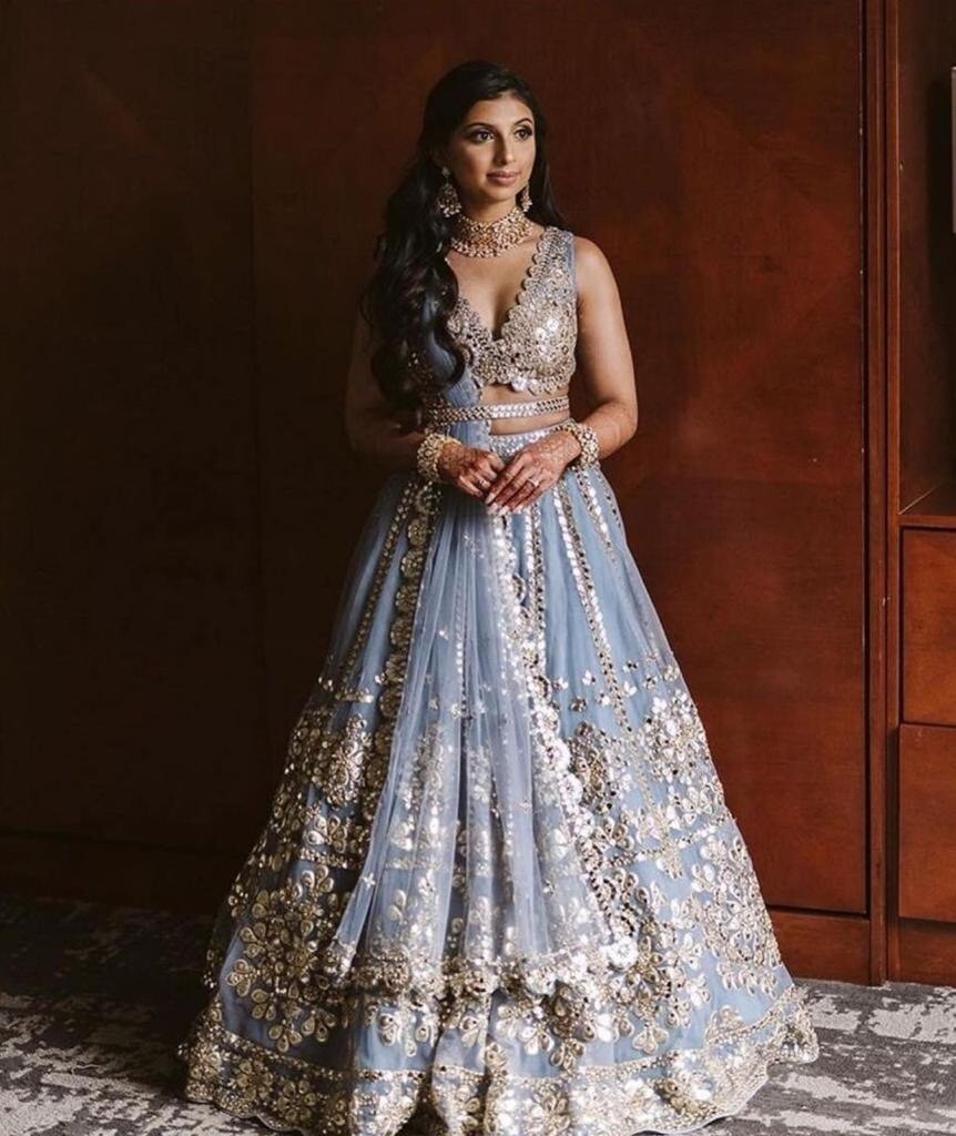 Latest Net Grey Lehenga Choli With Dupatta For Engagement And Wedding Wear  | eBay