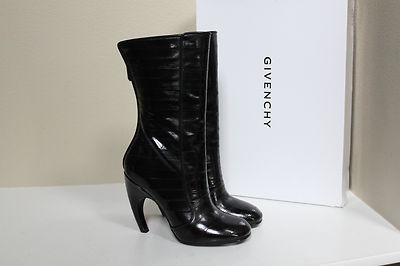 New Givenchy Black Leather Curve Heel Tall Boot Shoes sz 6 / 36
