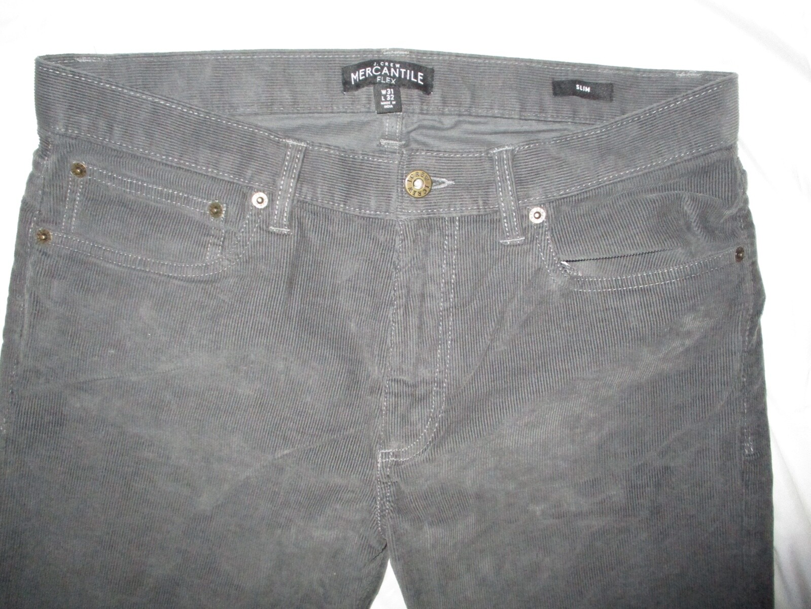 LKNW J. CREW Mercantile Flex Slim men's jeans gray stretch corduroy 31