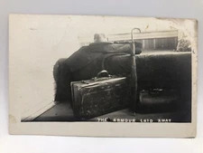 Postcard Traveling Hat Coat Umbrella and Suitcases Real Photo RPPC Unposted