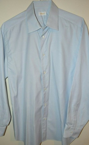 $725 NEW Brioni Cotton White Blue Check Dress Shirt 17.5 34 ITALY - Picture 2 of 11