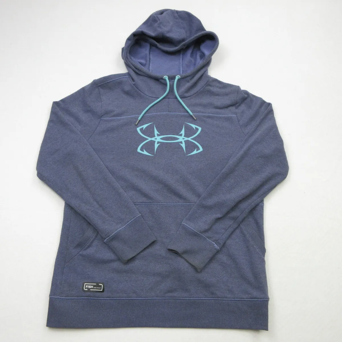 Under Armour Fishing Graphic Hook Logo Hoodie Sweatshirt Blue Men's Size  Medium