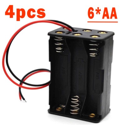 4PCS 6-AA Battery Holder Case Plastic Box Tow Layer Stacked Wire Leads DC 9V