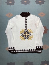 Vintage 70s campus knit sweater acrylic flower mandala tribal medium 38 USA made